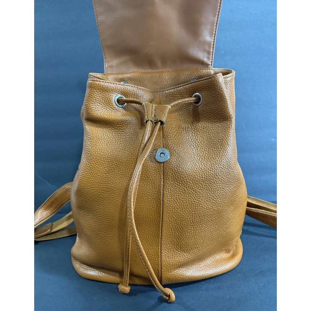 BOYATU Brown Pebbled Leather Drawstring Backpack